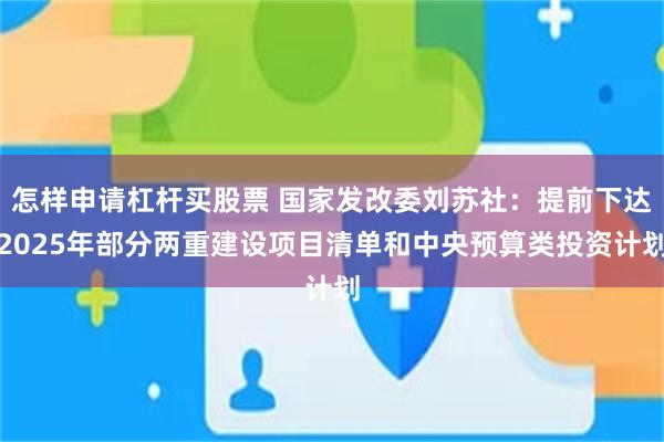 怎样申请杠杆买股票 国家发改委刘苏社：提前下达2025年部分两重建设项目清单和中央预算类投资计划